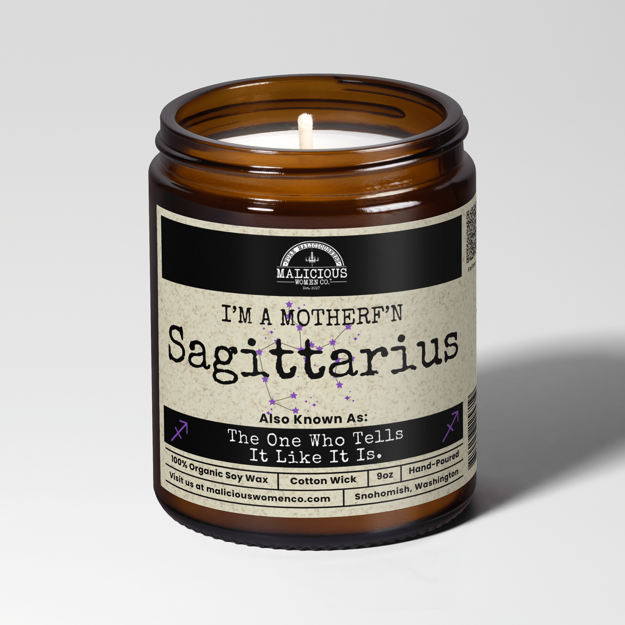 I'm a MotherF'n Sagittarius ( Nov 22 - Dec 21 )The Zodiac Bitch 9oz Zodiac Candle Malicious Women Co - Malicious Women Co. - Candles